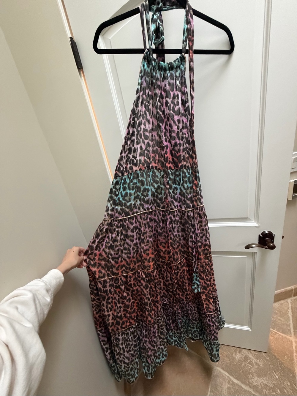 Juliet Dunn Leopard Print Halter Maxi Dress Size 2